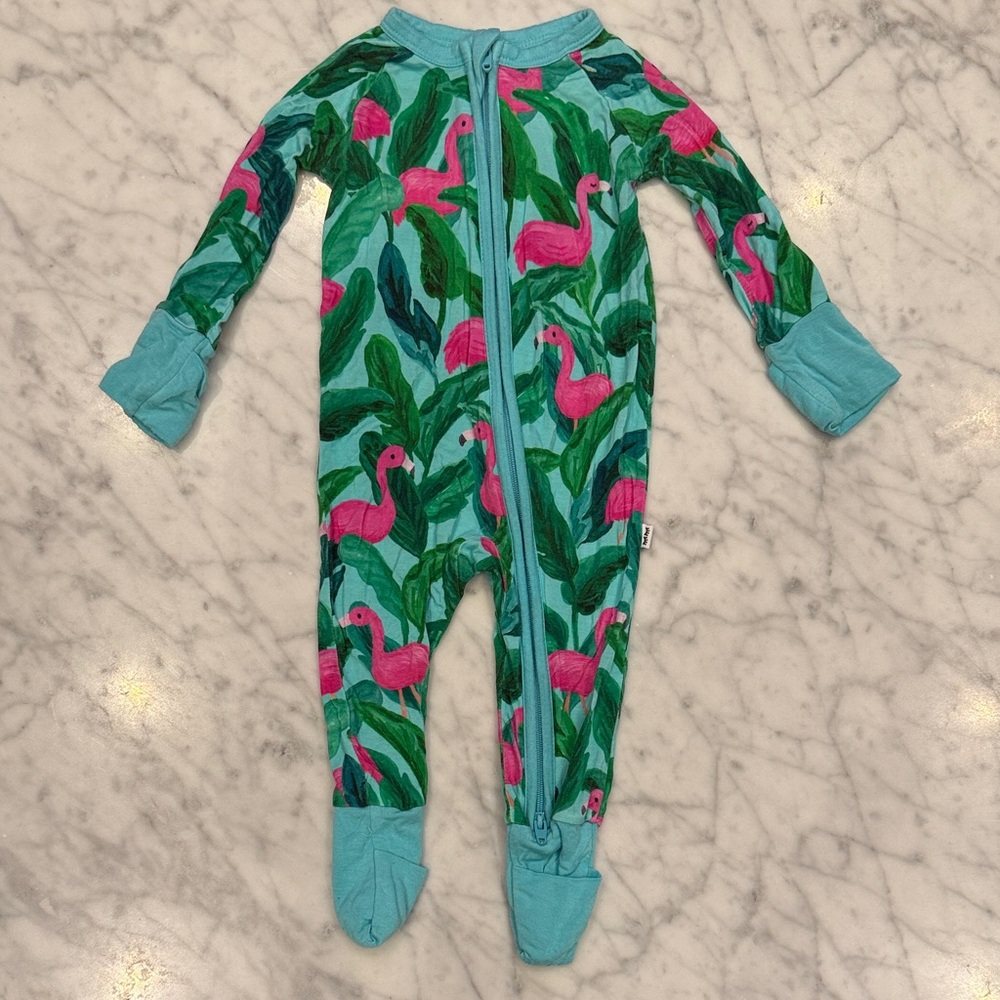 Little Sleepies Pink Flamingo Print Footed One-Piece - Teal